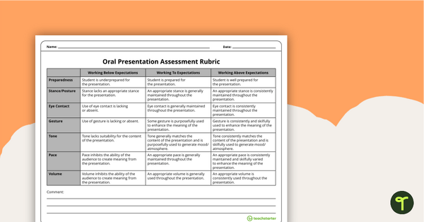 Preview image for Oral Presentation Assessment Rubric - teaching resource
