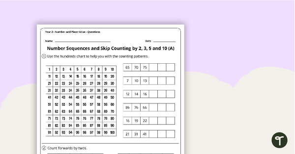 Number Worksheets - Number and Place Value - Year 2 teaching resource