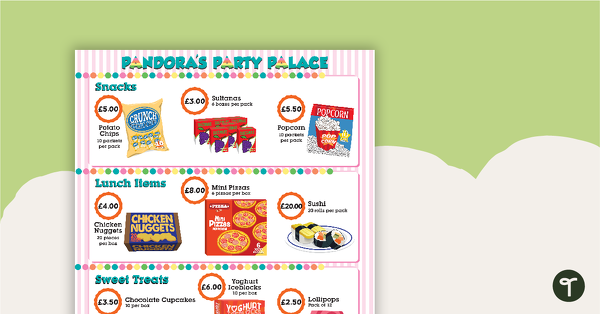 Image of Pandora's Party Palace Maths Activity – Middle Years