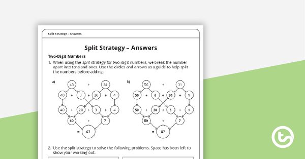 split strategy worksheet teach starter