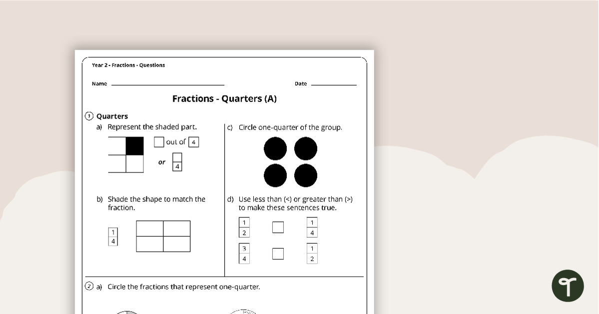 Number Worksheets - Fractions - Year 2 teaching resource