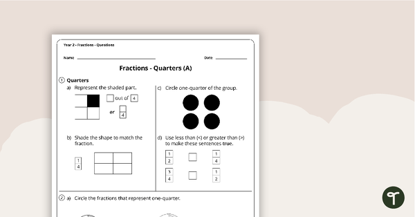 Number Worksheets - Fractions - Year 2 teaching resource