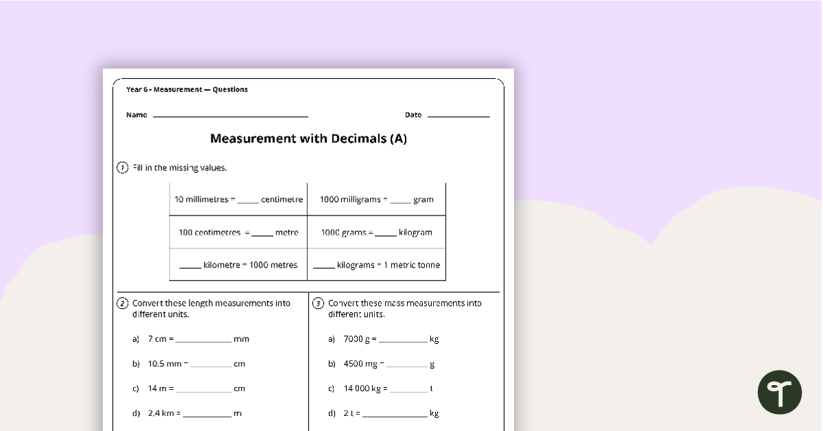 Preview image for Measurement Worksheets - Year 6 - teaching resource