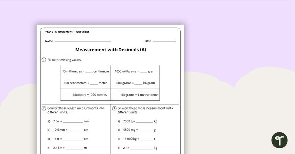 Go to Measurement Worksheets - Year 6 teaching resource
