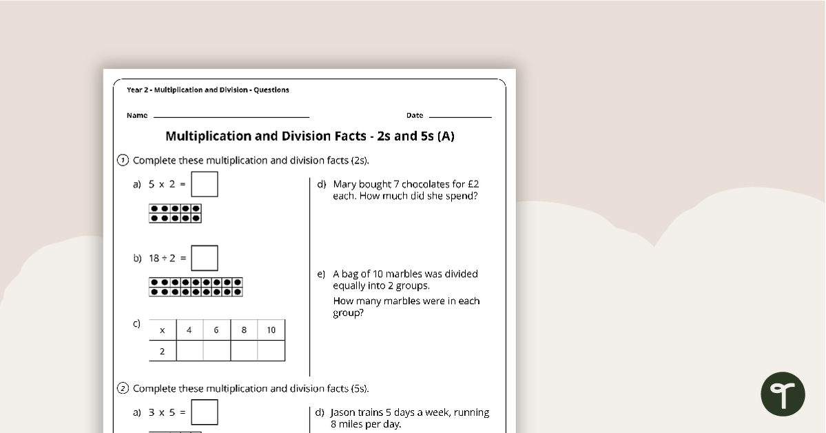 Number Worksheets - Multiplication and Division - Year 2 teaching resource