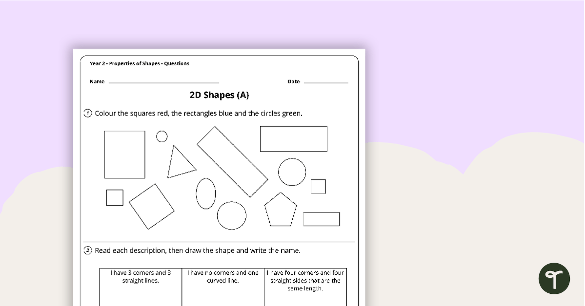 Geometry Worksheets - Properties of Shapes - Year 2 teaching resource