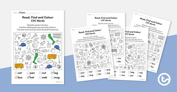 去Read, Find and Colour – CVC Words teaching resource