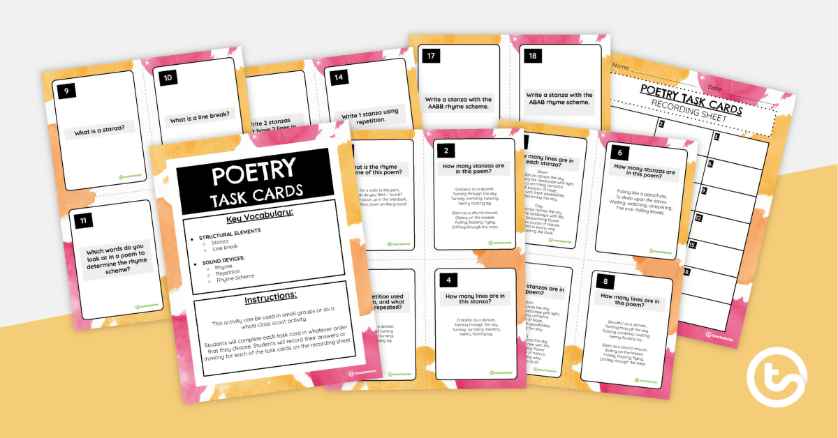 Poetry Task Cards teaching resource