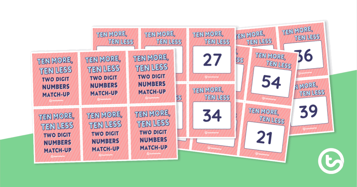 Ten More, Ten Less Match-Up - Two-Digit Numbers teaching resource