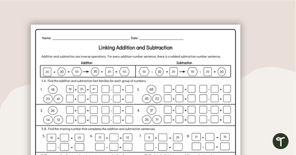 Image of Linking Addition and Subtraction Worksheet