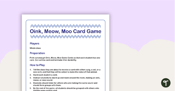 Oink, Meow, Moo Icebreaker Game teaching resource