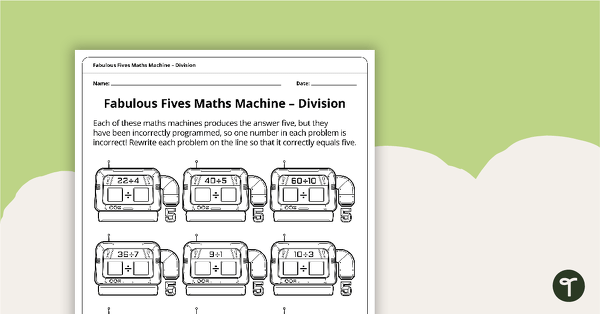 Fives Math Machine Division Worksheet teaching resource