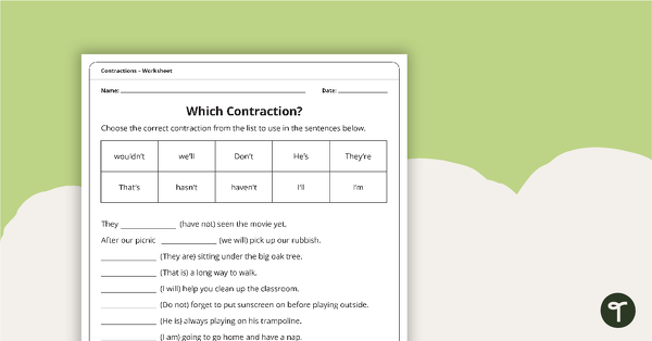 Contractions Worksheet Pack teaching resource