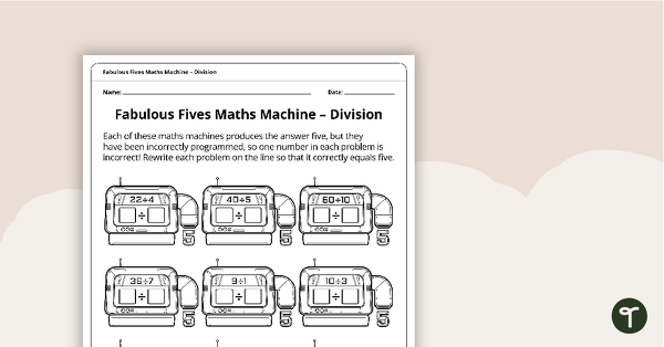 Fives Math Machine Division Worksheet teaching resource