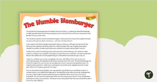 Preview image for Comprehension - The Humble Hamburger - teaching resource
