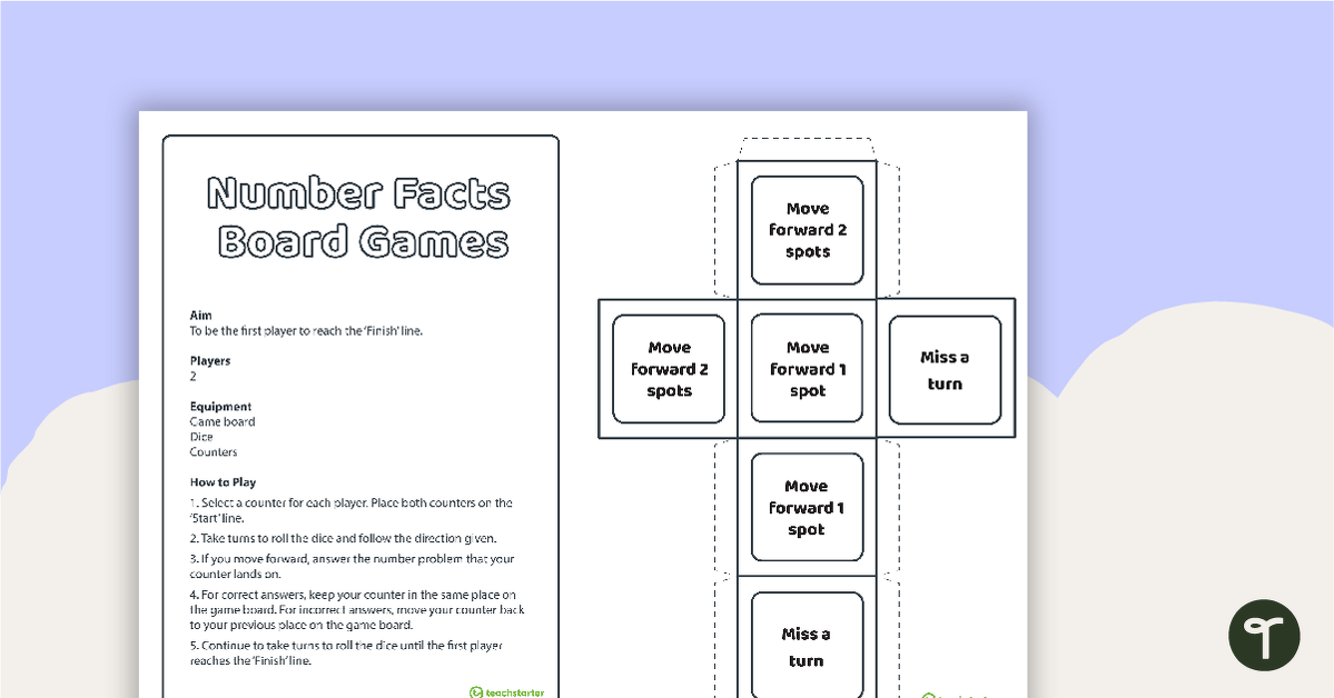 Doubles Subtraction - Number Facts Board Game teaching resource