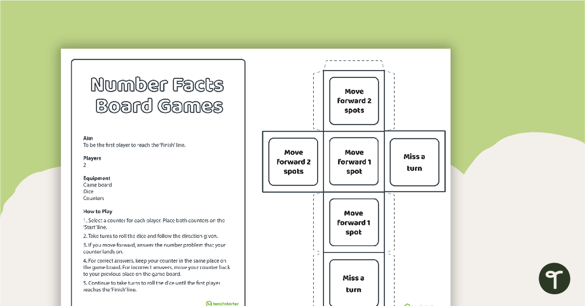 Subtracting From 10 - Number Facts Board Game teaching resource