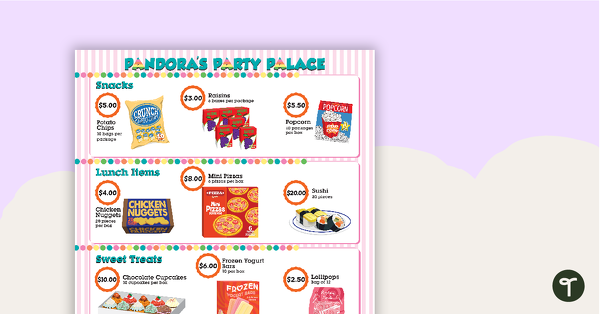 Preview image for Pandora's Party Palace Math Activity - Middle Years Version - teaching resource