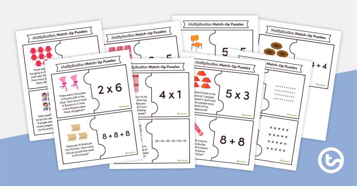 Multiplication Match-Up Puzzles teaching resource