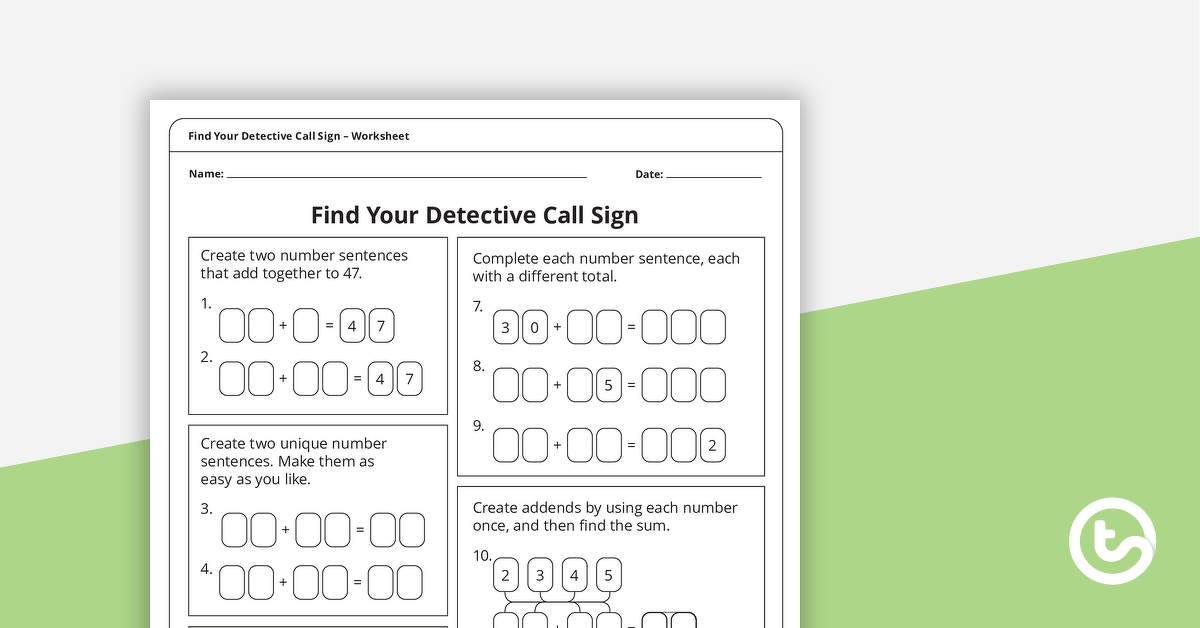 Find Your Detective Call Sign Worksheet teaching resource