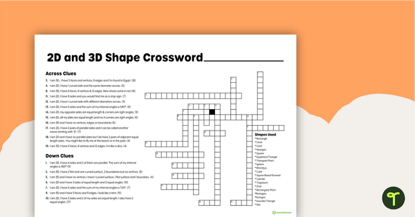 Go to 2D Shapes and 3D Objects Crossword with Solution teaching resource