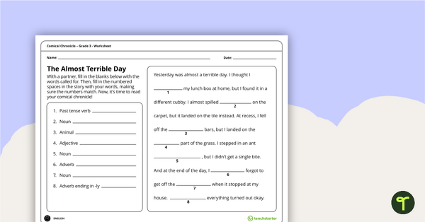 Comical Chronicle Worksheets - Grade 3 teaching resource
