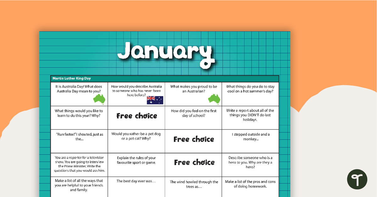Assorted Writing Prompts Calendar - Upper Primary teaching resource