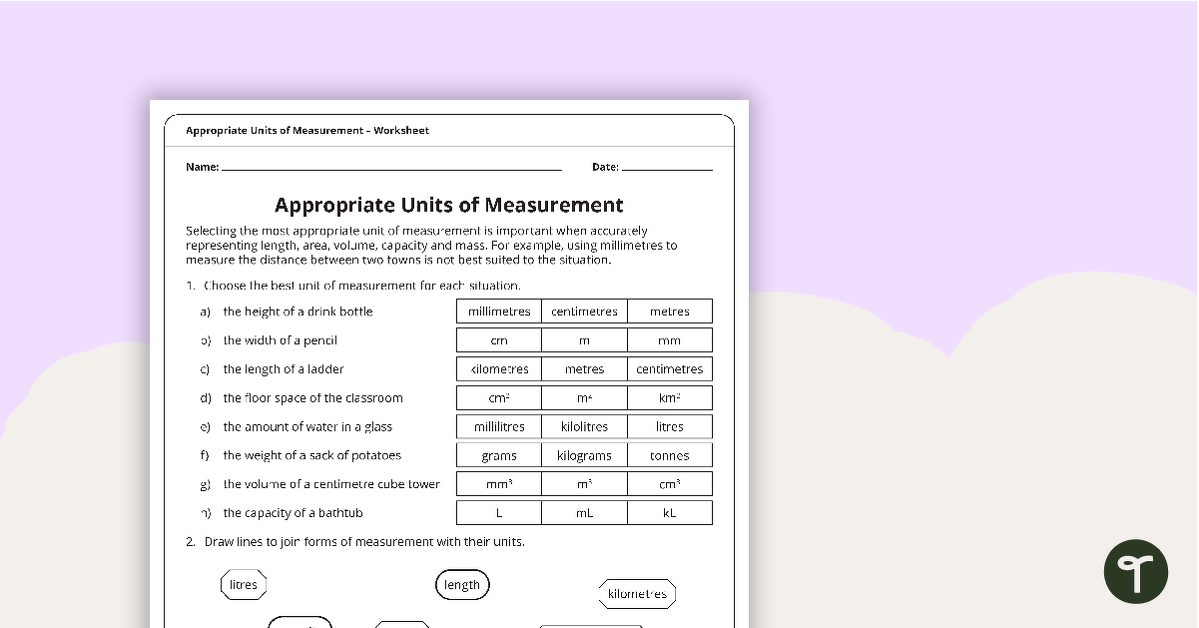 Appropriate Units of Measurement – Worksheet teaching resource