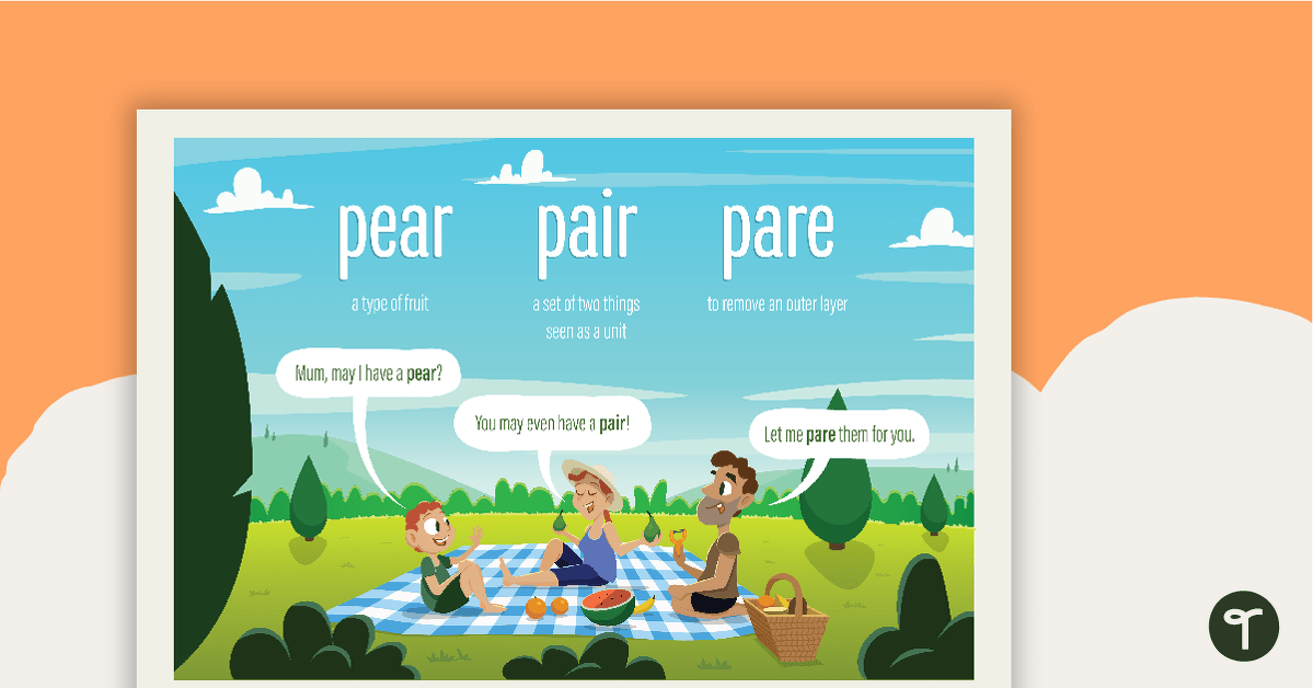 Pear, Pair and Pare Homophones Poster teaching resource