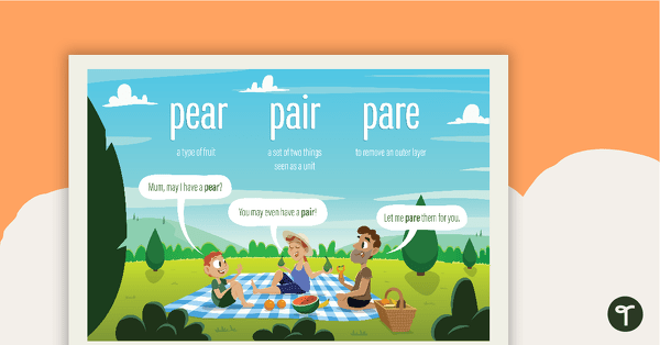 Go to Pear, Pair and Pare Homophones Poster teaching resource