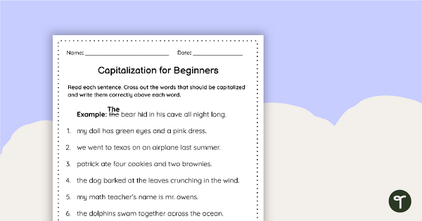 Capitalization for Beginners - Worksheet teaching resource