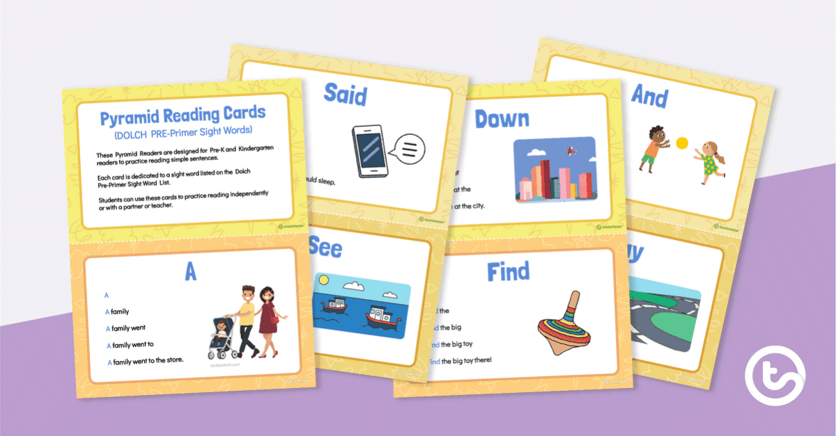 Pyramid Reading Cards - Dolch Pre-Primer Sight Words teaching resource