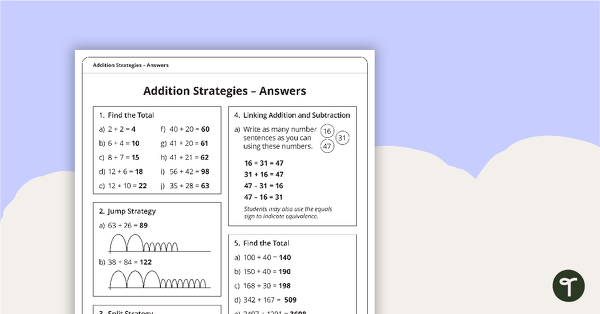 Addition Strategies Worksheet teaching resource