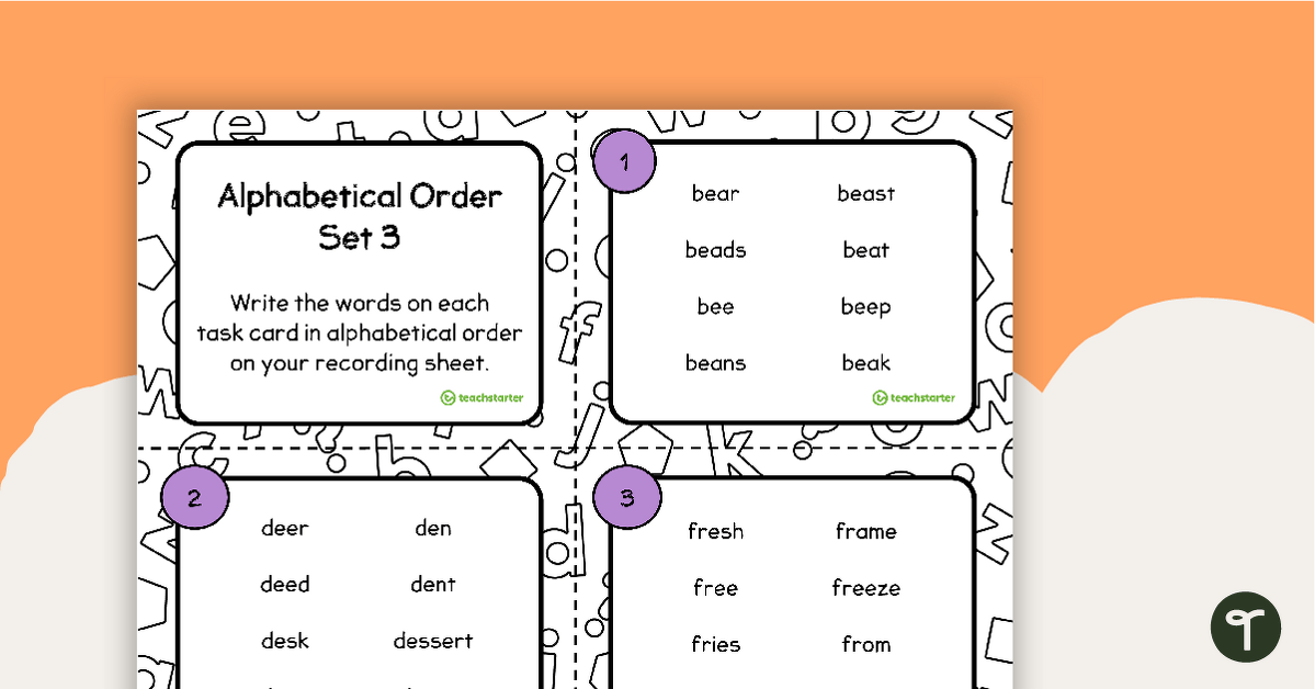 Alphabetical Order Task Cards - Set 3 teaching resource