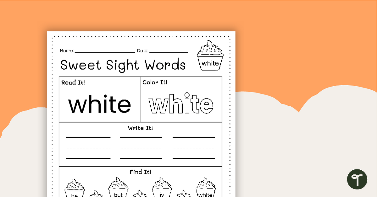 Sweet Sight Words Worksheet - WHITE teaching resource