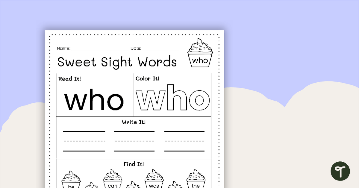 Sweet Sight Words Worksheet - WHO teaching resource