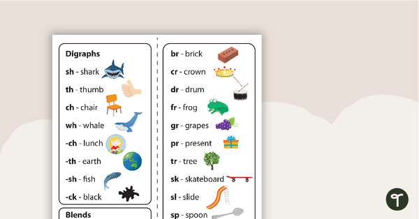 Go to Common Digraphs and Blends Bookmarks teaching resource