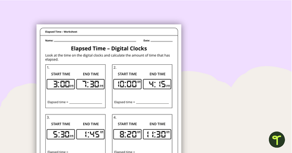 Elapsed Time – Worksheet teaching resource