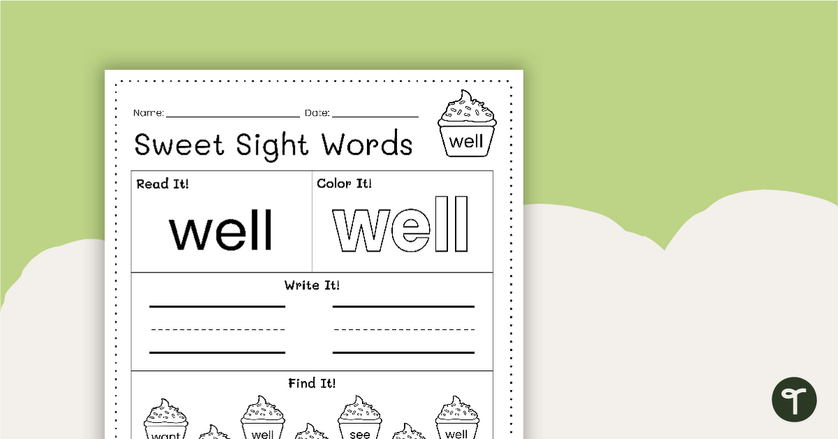 Sweet Sight Words Worksheet - WELL teaching resource