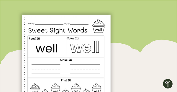 Sweet Sight Words Worksheet - WELL teaching resource