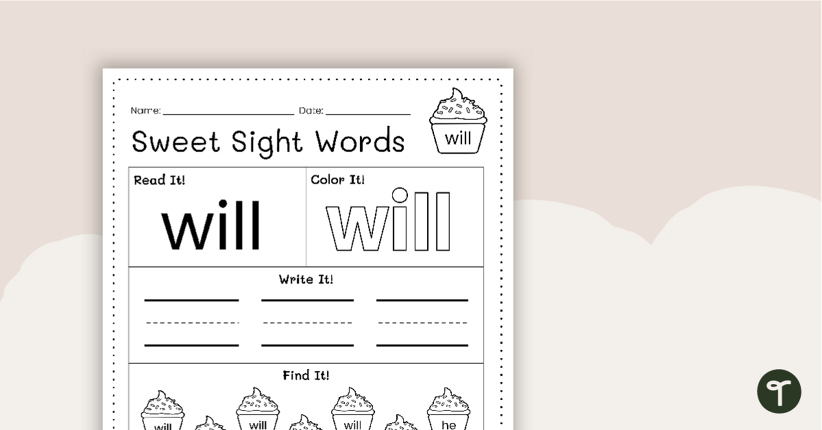 Sweet Sight Words Worksheet - WILL teaching resource