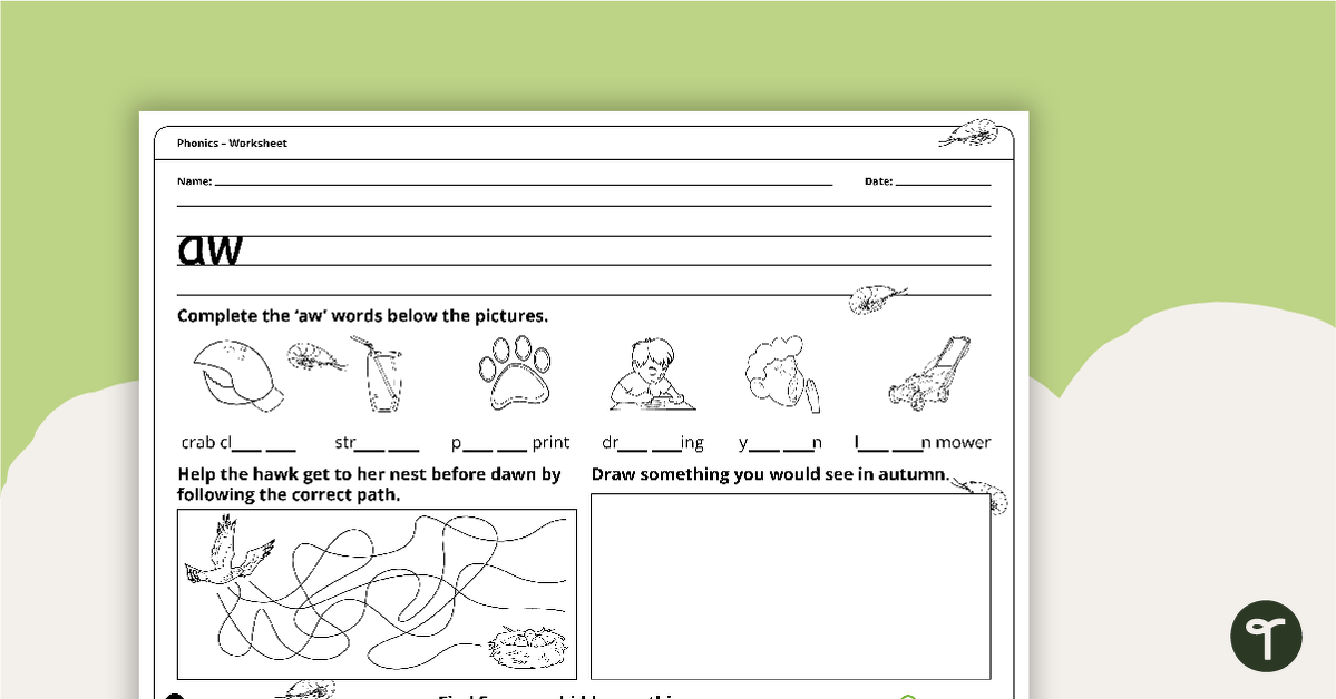 Digraph Worksheet - aw teaching resource