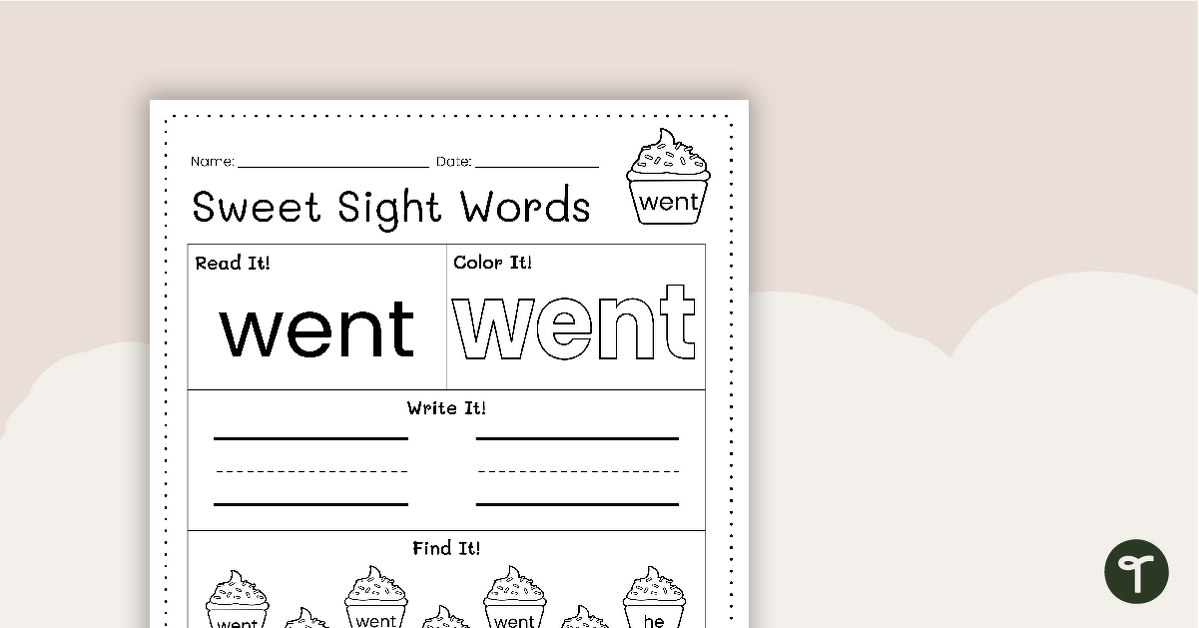 Sweet Sight Words Worksheet - WENT teaching resource