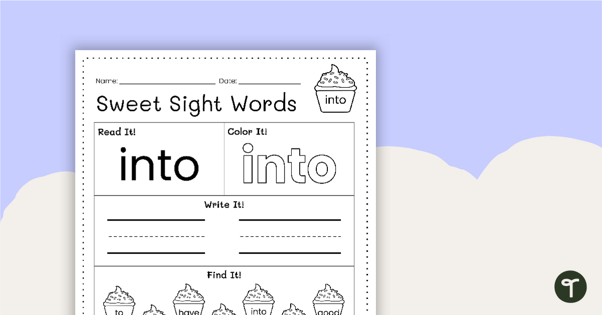 Sweet Sight Words Worksheet - INTO teaching resource