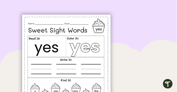 Sweet Sight Words Worksheet - YES teaching resource