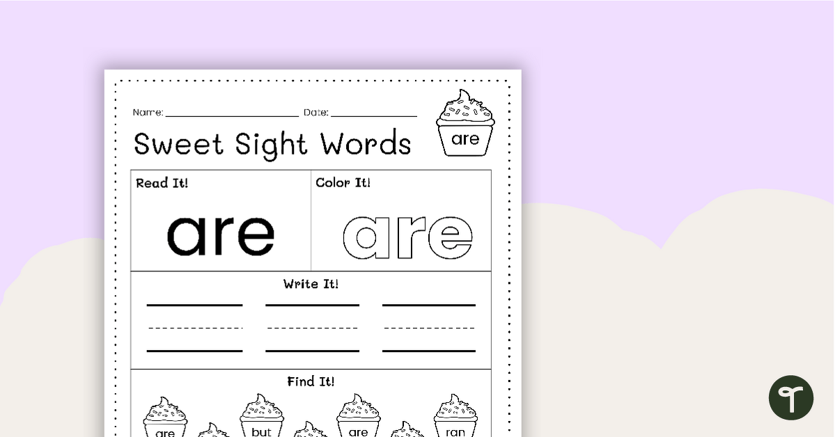 Sweet Sight Words Worksheet - ARE teaching resource