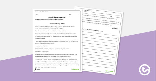 Image of Identifying Hyperbole - Worksheet