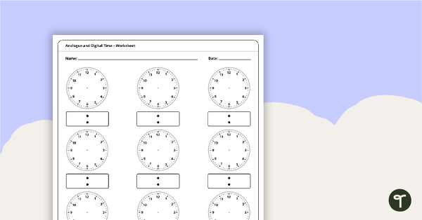 Go to Blank Digital and Analogue Clock Worksheet teaching resource