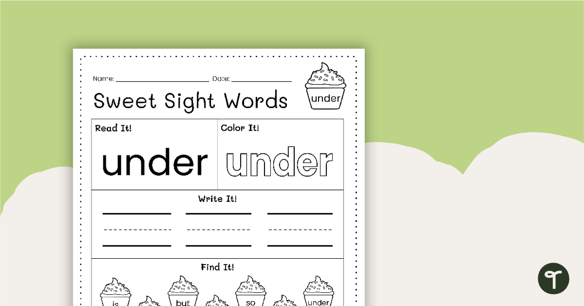Sweet Sight Words Worksheet - UNDER teaching resource