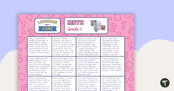 Grade 1 – Week 3 Learning from Home Activity Grids teaching resource